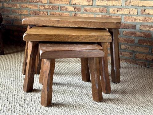 Set Eiken Bijzettafeltjes, Huis en Inrichting, Tafels | Bijzettafels, Gebruikt, Rechthoekig, Minder dan 45 cm, Minder dan 55 cm