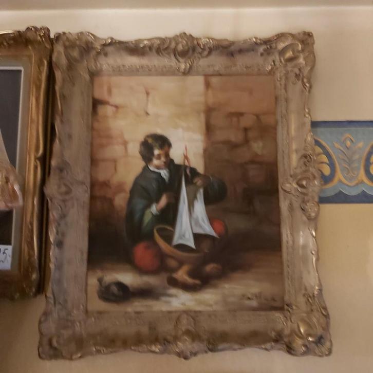 Olieverf op doek in oud kader  onbekende kunstenaar., Antiek en Kunst, Kunst | Schilderijen | Klassiek, Ophalen of Verzenden