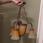 Lustre Art Déco en bronze avec pâte de verre signé Schneider, Antiquités & Art, Enlèvement