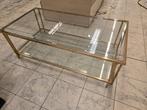 Salontafel Belgochrom gehard glas, Ophalen, 100 tot 150 cm, Vierkant, Zo goed als nieuw