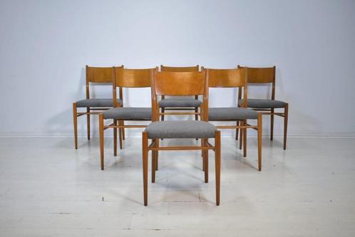Set van 6 eetkamerstoelen van Lübke, Huis en Inrichting, Stoelen, Gebruikt, Vijf, Zes of meer stoelen, Stof, Grijs, Ophalen of Verzenden