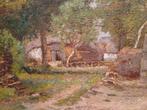 SCHILDERIJ 30x40 M.VAN DEN BEMPT   "Oude boerderij", Antiek en Kunst, Ophalen of Verzenden