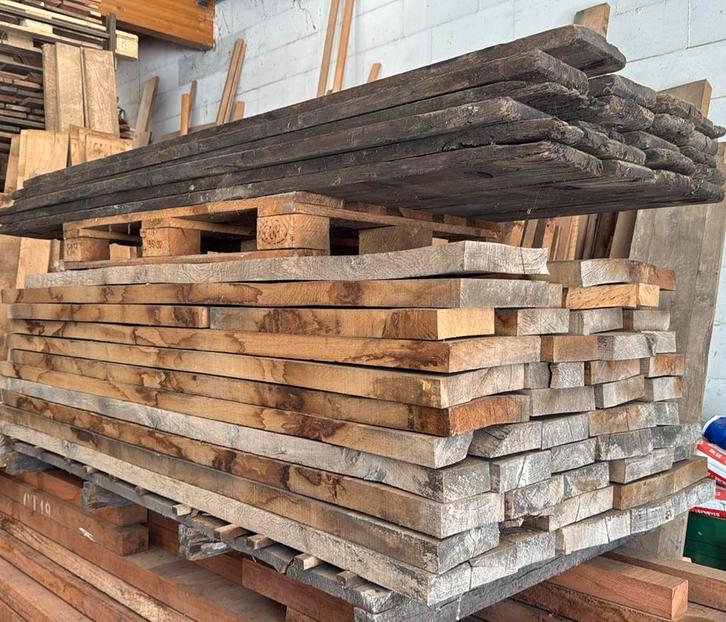 Oude eiken planken + bielzen, Tuin en Terras, Palen, Balken en Planken, Ophalen