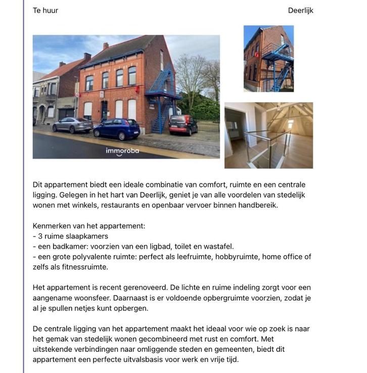 Te huur duplex appartement, Immo, Appartements & Studios à louer, Province de Flandre-Occidentale