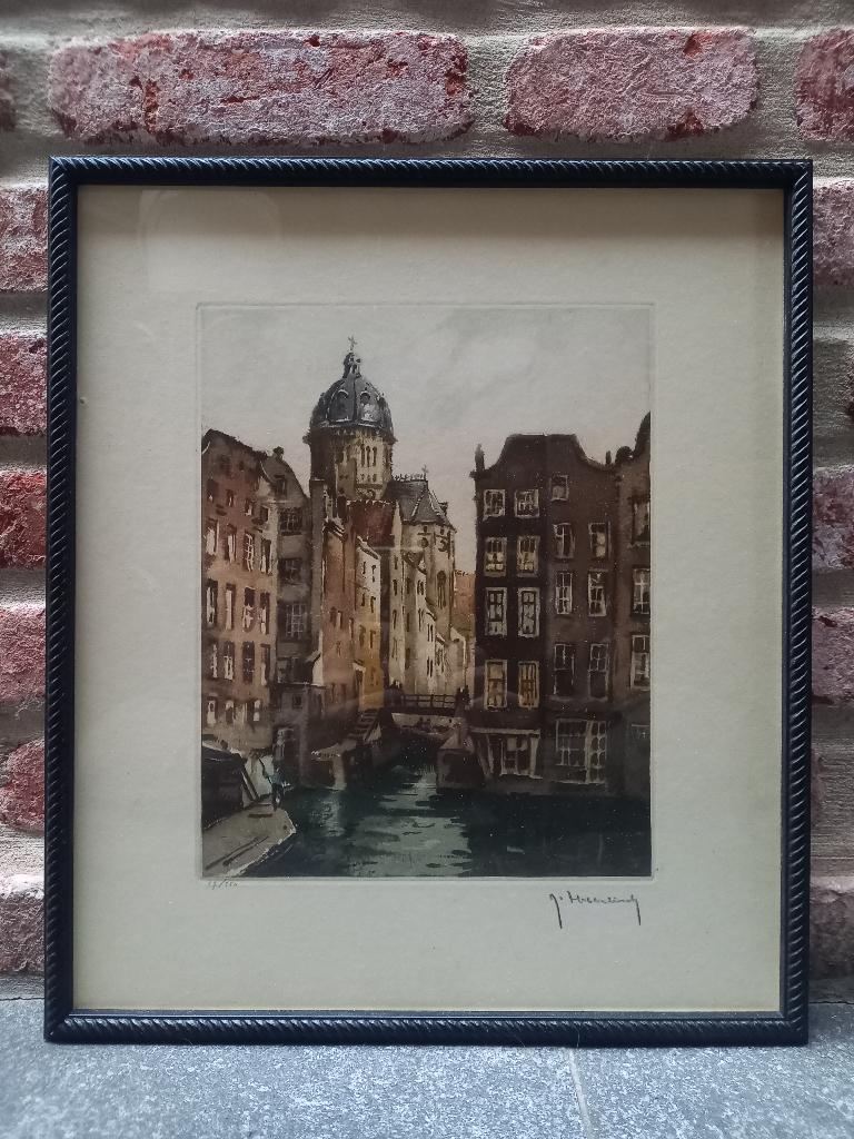 Roger Hebbelinck  - Kolk, Amsterdam, Antiek en Kunst, Kunst | Etsen en Gravures, Ets, Genummerd, Ophalen of Verzenden