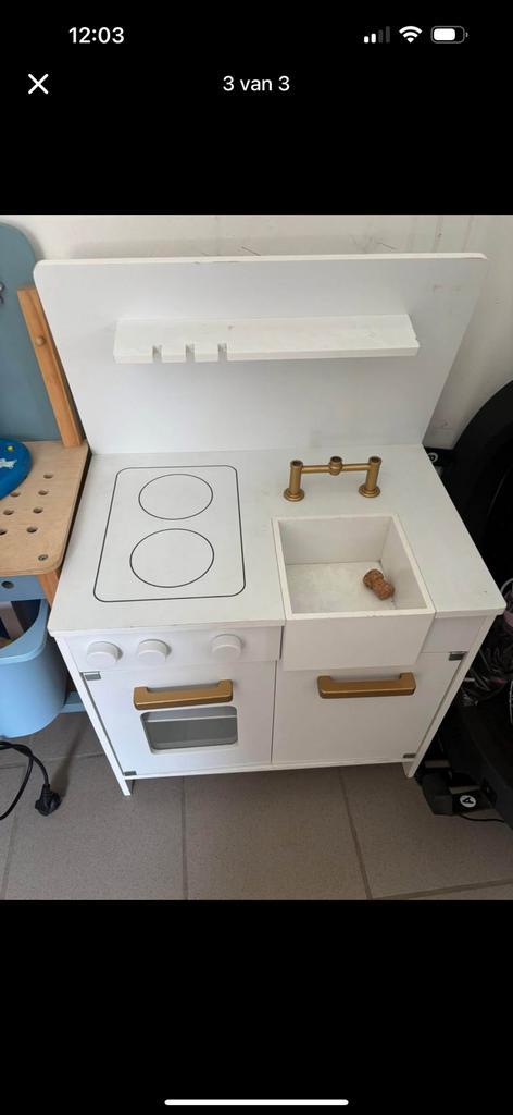 Witte speelgoedkeuken, Kinderen en Baby's, Speelgoed | Speelkeukens, Gebruikt, Speelkeuken, Hout, Ophalen