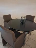 ronde tafel met 3 leren stoelen met wieltjes, Huis en Inrichting, Complete eetkamers, Ophalen, Gebruikt, Minder dan 4 stoelen
