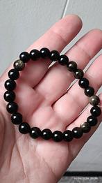 Elastische armband met gouden obsidiaan, Ophalen of Verzenden, Nieuw, Zwart, Elastiek