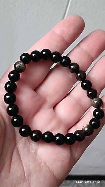 Bracelet élastique avec obsidienne dorée, Enlèvement ou Envoi, Neuf, Noir, Élastique