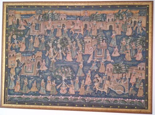 handgeschilderd Indiaas canvasframe, Antiek en Kunst, Kunst | Schilderijen | Klassiek, Ophalen