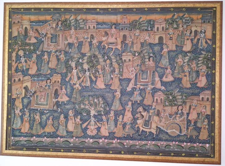 handgeschilderd Indiaas canvasframe, Antiek en Kunst, Kunst | Schilderijen | Klassiek, Ophalen