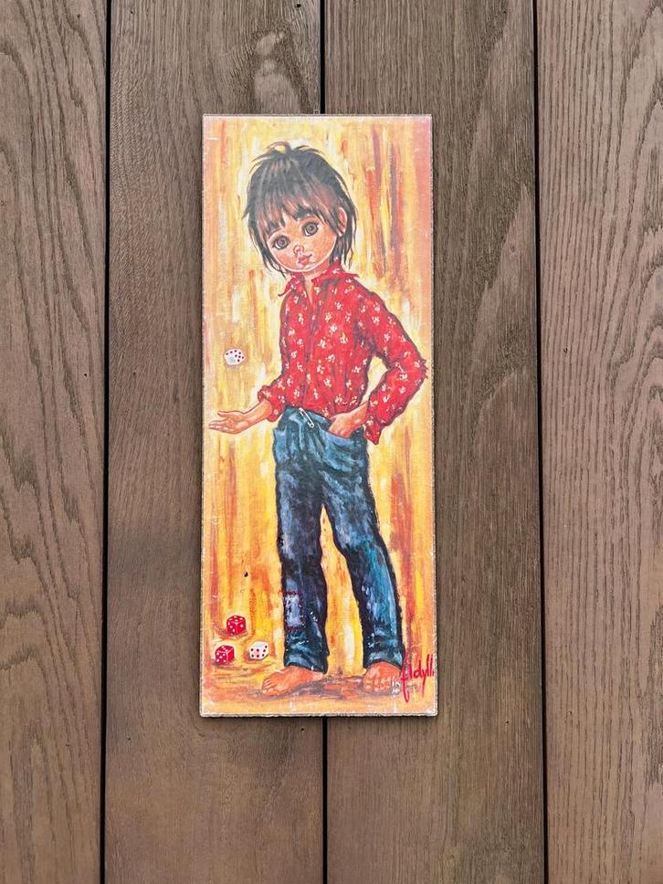 Petit garçon rétro Idylle Falconi aux grands yeux avec dés, Collections, Rétro, Maison et Meubles, Enlèvement ou Envoi