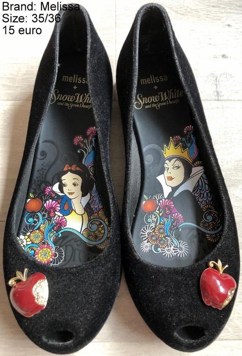 Ballerina's Disney Sneeuwwitje/Snow White Melissa 35/3, Kleding | Dames, Schoenen, Zo goed als nieuw, Ballerina's, Zwart, Ophalen of Verzenden