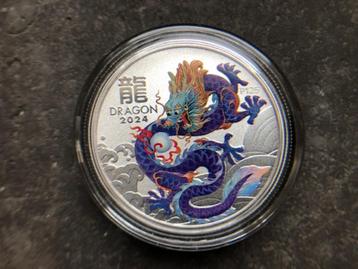 2024 Aus Lunar III - Dragon, color purple - 1/2 oz silver beschikbaar voor biedingen