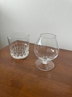 1 kristallen cognac glas en 1 glazen whiskey glas, Ophalen of Verzenden