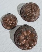 Bakvormen, puddingvormen, jellymoulds, koper, 3 stuks, Antiek en Kunst, Ophalen of Verzenden