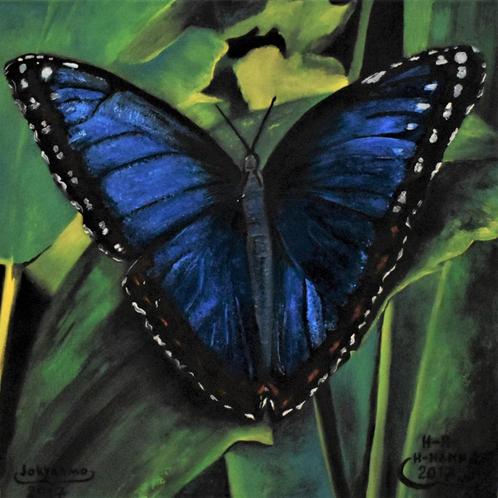 peinture papillon paysage papillon bleu, soignée par joky ka, Antiquités & Art, Art | Peinture | Abstraite, Enlèvement