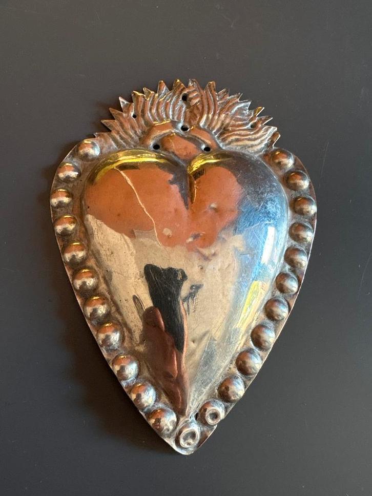 Ex-voto hart (Heilig Hart) – koper, verzilverd –ca.1880–1930, Antiek en Kunst, Antiek | Religieuze voorwerpen, Verzenden
