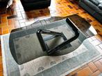 Vintage: Table basse en verre fumé et pied en inox, Maison & Meubles, Enlèvement, Comme neuf, Métal, Moins de 50 cm