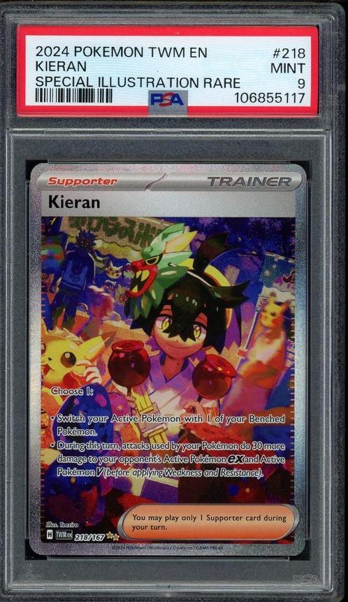 Kieran [SIR] PSA 9 - 218/167 - Twilight Masquerade 2024, Hobby en Vrije tijd, Verzamelkaartspellen | Pokémon, Zo goed als nieuw