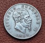 Italy 5 Lire 1869. Vittorio Emanuele, Ophalen of Verzenden, Losse munt, Zilver