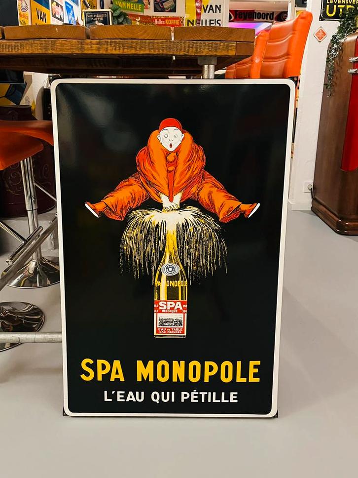 Emaille reclamebord Spa Monopole franstalig, Verzamelen, Merken en Reclamevoorwerpen, Zo goed als nieuw, Reclamebord, Ophalen