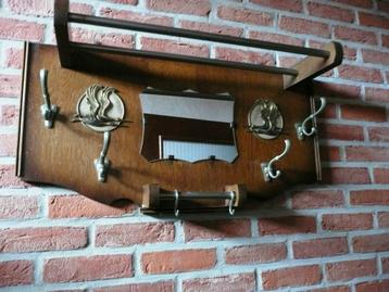 Vintage houten kapstok met ORIGINELE spiegel en hoedenplank beschikbaar voor biedingen