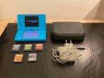 Nintendo DSI + originele lader, beschermhoes en 5 games, Met games, Blauw, Dsi, Ophalen of Verzenden