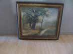 oud schilderijtje landschap 61cm op 52cm, Ophalen of Verzenden
