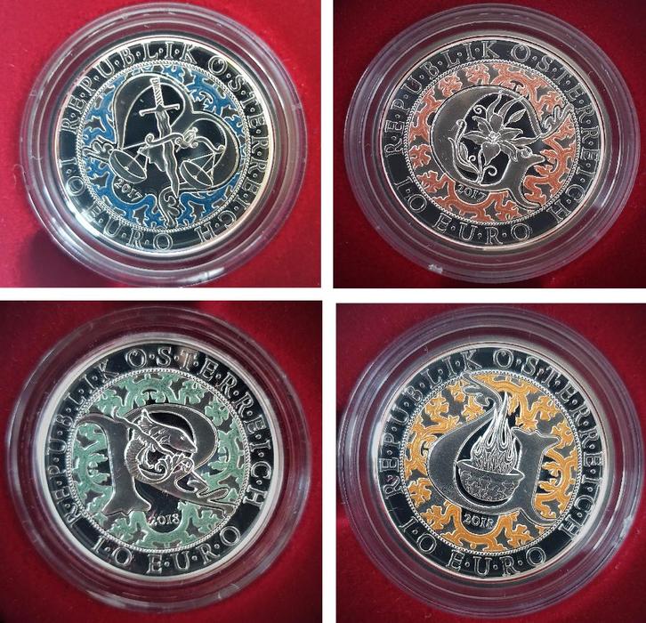 Oostenrijk: 4 x 10 euro Himmlische Boten proof 2017-2018, Postzegels en Munten, Munten | Europa | Euromunten, Setje, 10 euro, Oostenrijk