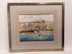 Aquarel op papier onder glas – Havenzicht, Ophalen