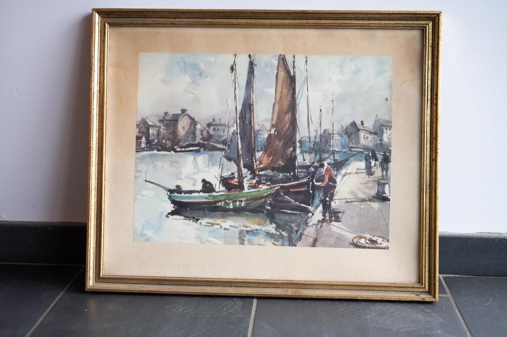 Aquarelle Marine et cadre, Antiquités & Art, Enlèvement