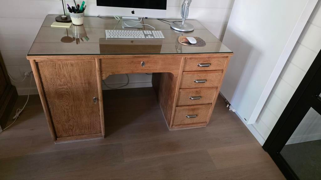 Bureau in Eik. 130x70x78 cm., Ophalen, Glas