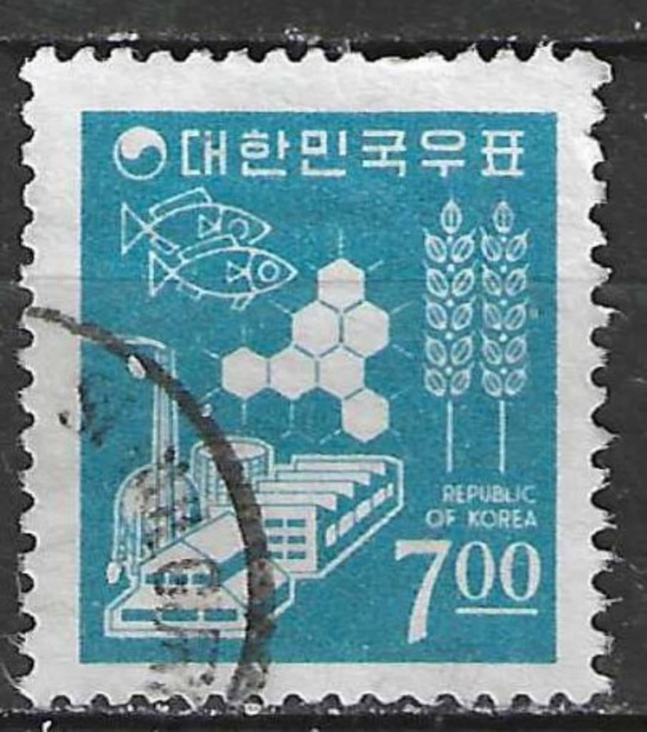 Zuid-Korea 1966 - Yvert 426 - Visvangst en Industrie (ST), Verzenden, Gestempeld