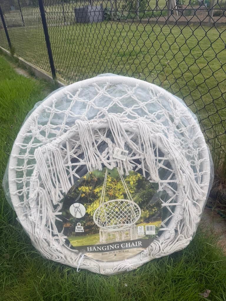 Hangstoel macramé – nieuw in verpakking – wit, Tuin en Terras, Ophalen of Verzenden, Nieuw