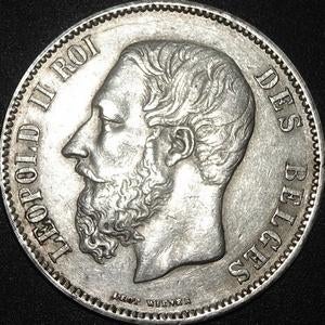 Argent - Belgique - 5 francs - Leopold II - 1873, Enlèvement ou Envoi, Monnaie en vrac, Argent, Argent