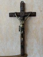Groot houten crucifix (80 cm) met metalen Christusbeeld, Antiquités & Art, Antiquités | Objets religieux, Enlèvement