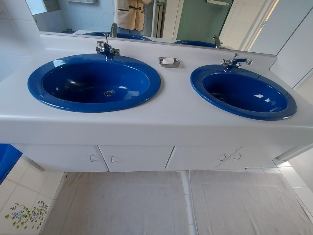 Badkamermeubel met 2 lavabo's,spiegel en verlichting, Ophalen, Gebruikt, Wastafelkast