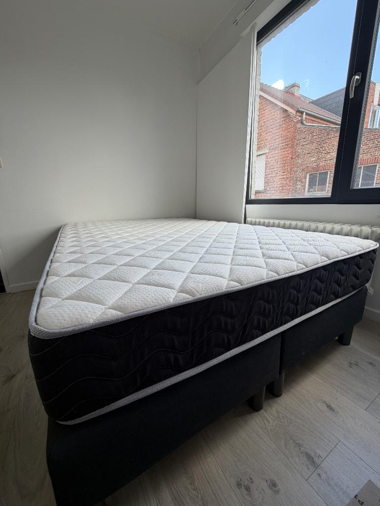 Boxspring bed 140x200, Huis en Inrichting, Ophalen, Gebruikt, Grijs, 140 cm