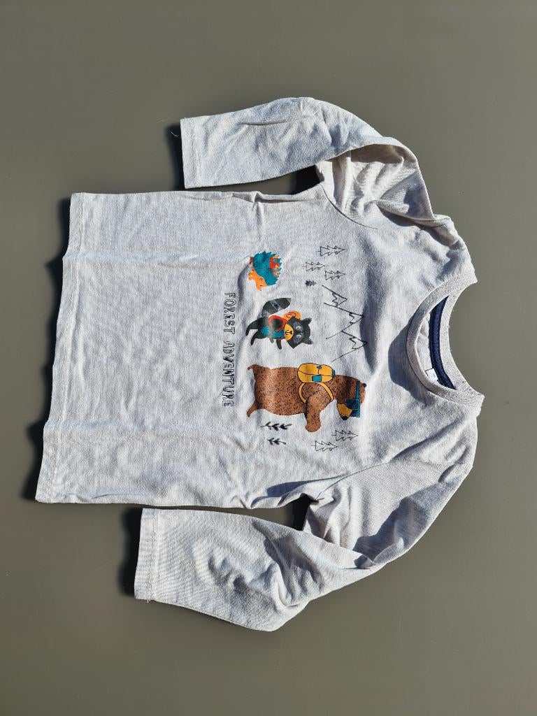 witte longsleef, t-shirt met beer, wasbeer en egel, CA, 98, Ophalen, Zo goed als nieuw