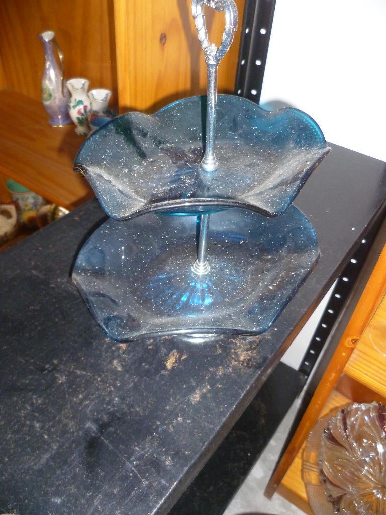 VINTAGE GLAZEN  DUBBELE SCHAAL, Antiek en Kunst, Ophalen