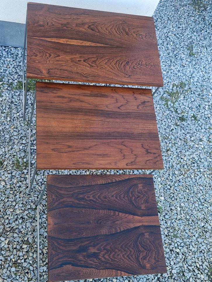 Palissander houten set met chromen poten , Nesting Tables, Verzamelen, Retro, Huis en Inrichting, Ophalen of Verzenden