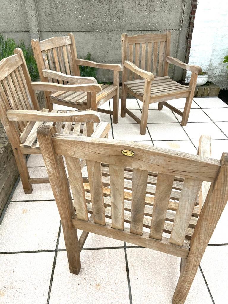 4 chaises  royal teck, Jardin & Terrasse, Chaises de jardin, Enlèvement, Utilisé, Bois de teck