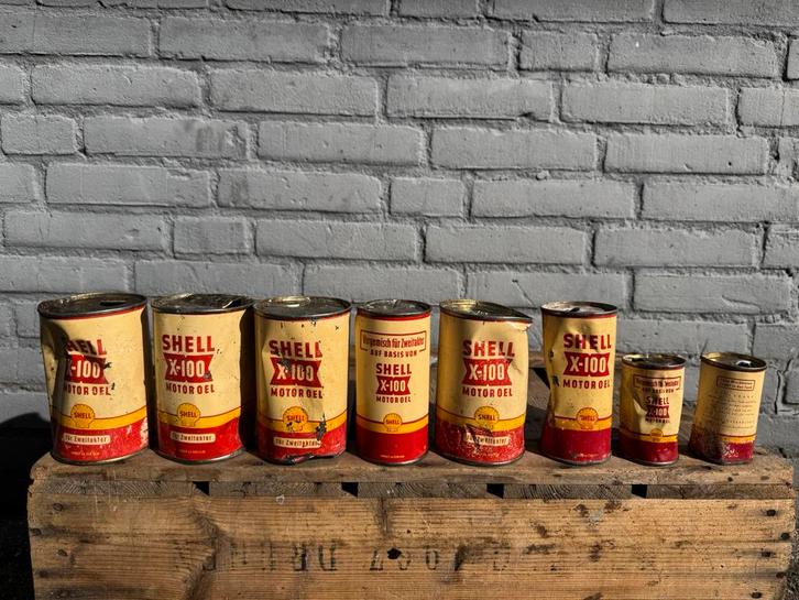 Oude Shell X 100 mini olie blikken, Verzamelen, Blikken, Gebruikt, Overige, Overige merken, Ophalen of Verzenden
