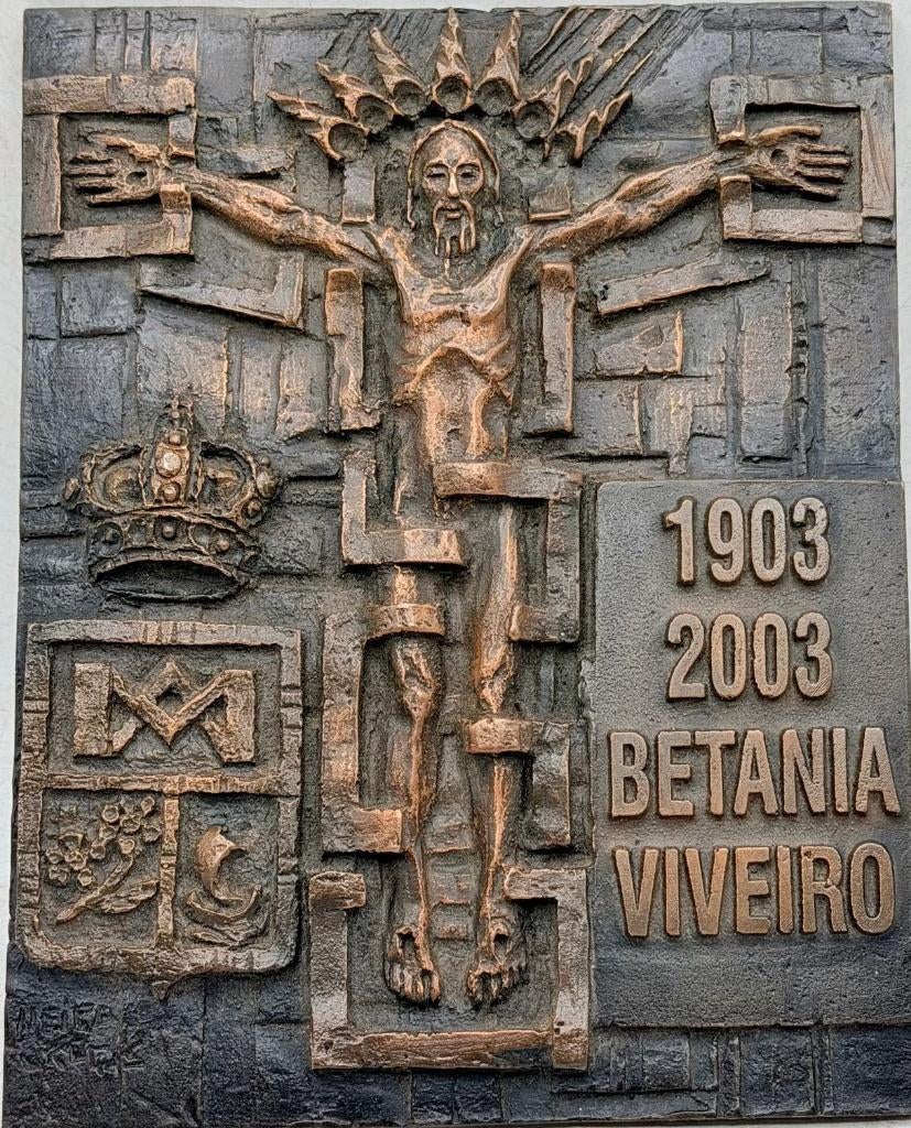 ZWAAR BRONZEN PLAQUETTE MODERNE VISIE OP KRUISIGING, Verzenden