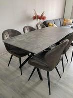 Eettafel met 6 stoelen betonlook 180x90, Ophalen, Zo goed als nieuw