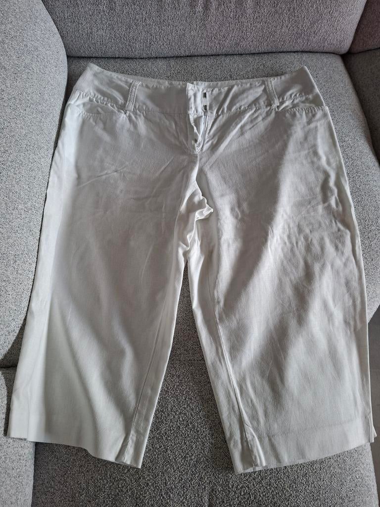 Witte Linnen Capri Broek - Biaggini - Maat 46, Kleding | Dames, Broeken en Pantalons, Zo goed als nieuw, Maat 46/48 (XL) of groter