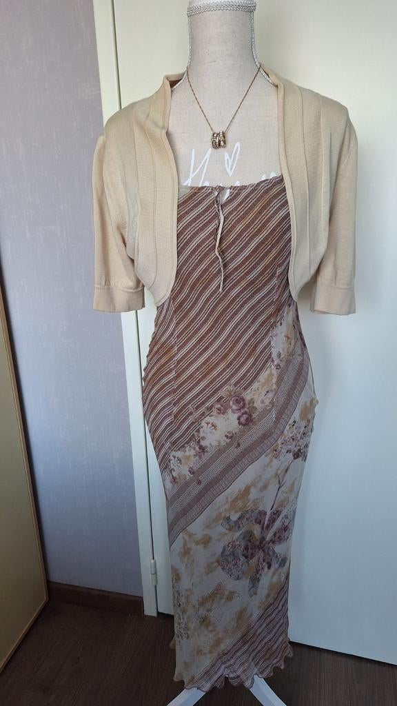 Lange zijden cocktailjurk "Caroline Bis"met gratis bolero, Taille 38/40 (M), Enlèvement ou Envoi, Autres couleurs, Comme neuf