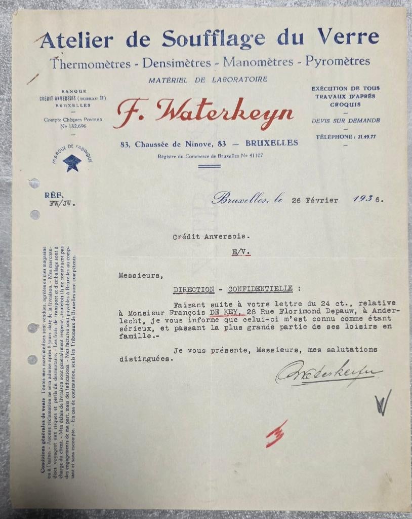 1936+WATERKEYN+Soufflage de Verre+Belgicana+Bruxelles, Enlèvement ou Envoi