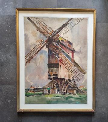 Aquarel Moulin de Bredene 1947 par Antoine Schyrgens (1890-1 beschikbaar voor biedingen